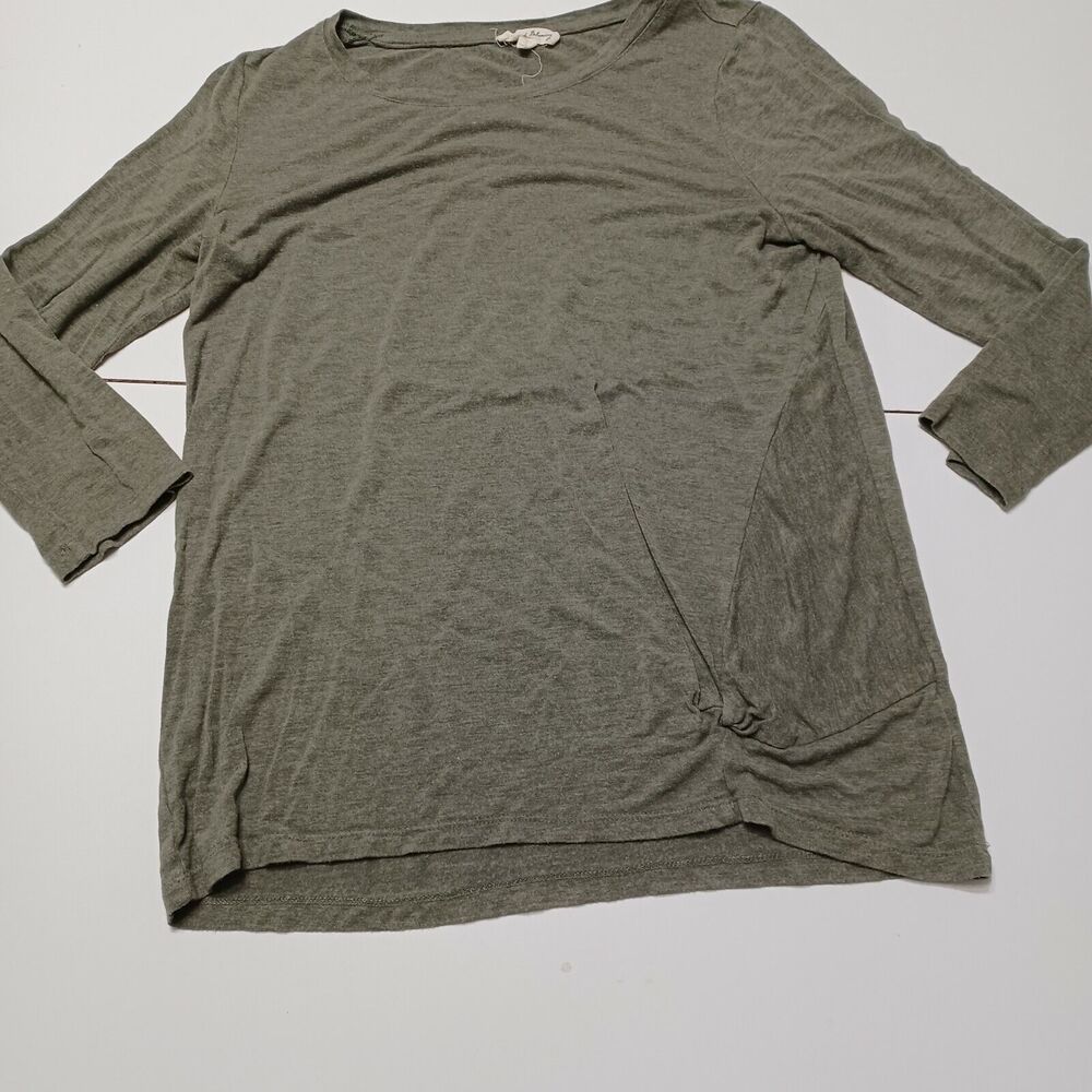 Jane & Delancey Womens S Top 3/4 Sleeve Heathered Green Knotted Front Hem Rayon